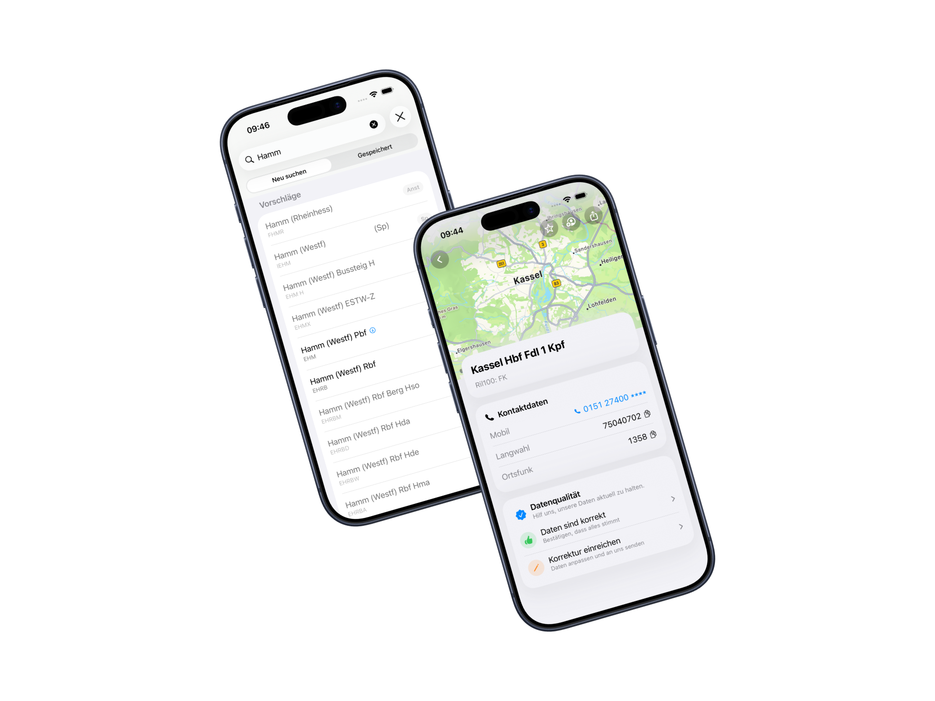 Tf-Tools App mit Gleisplänen und Telefonkontakt