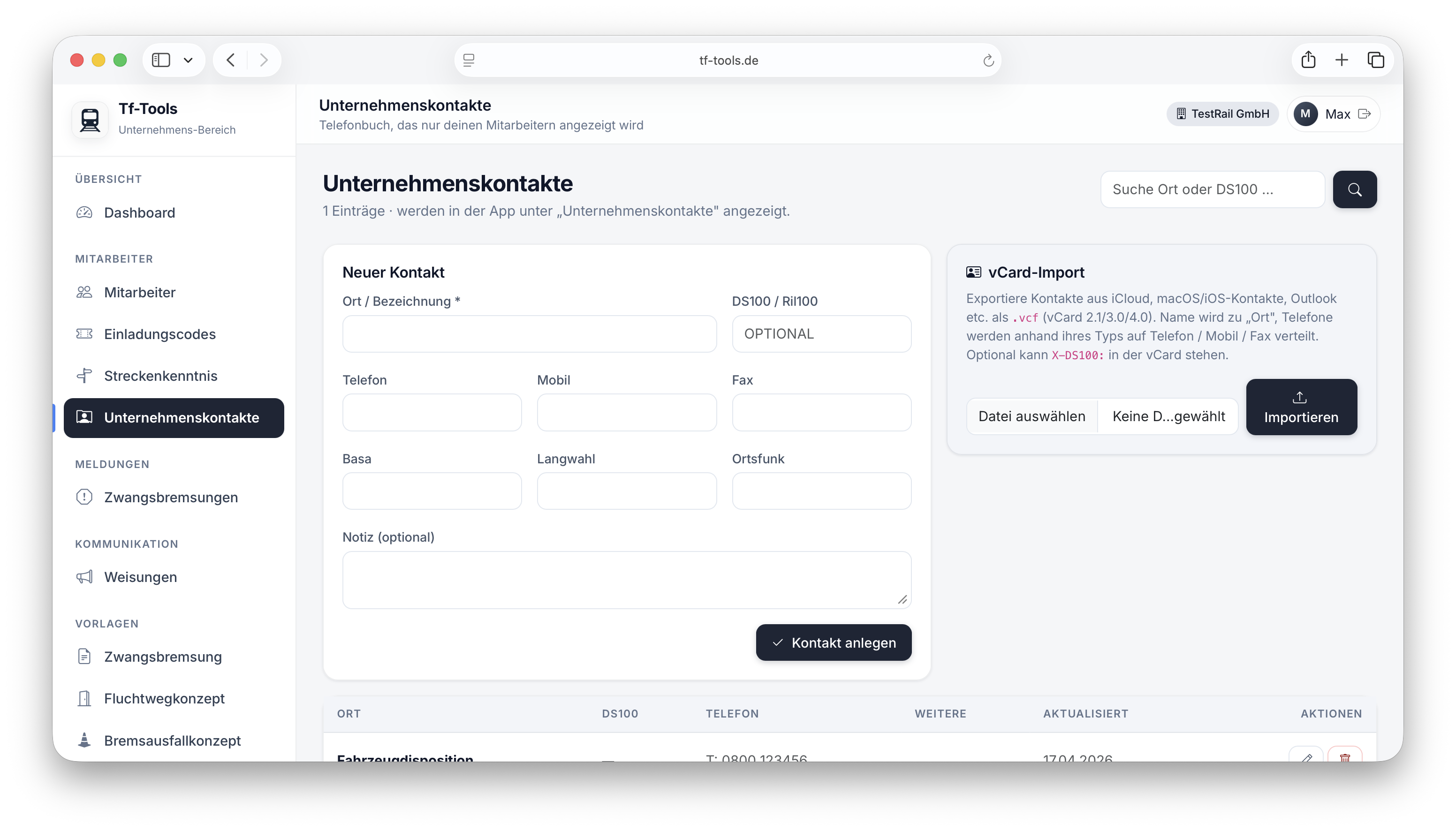 Unternehmens-Ansicht der Unternehmenskontakte