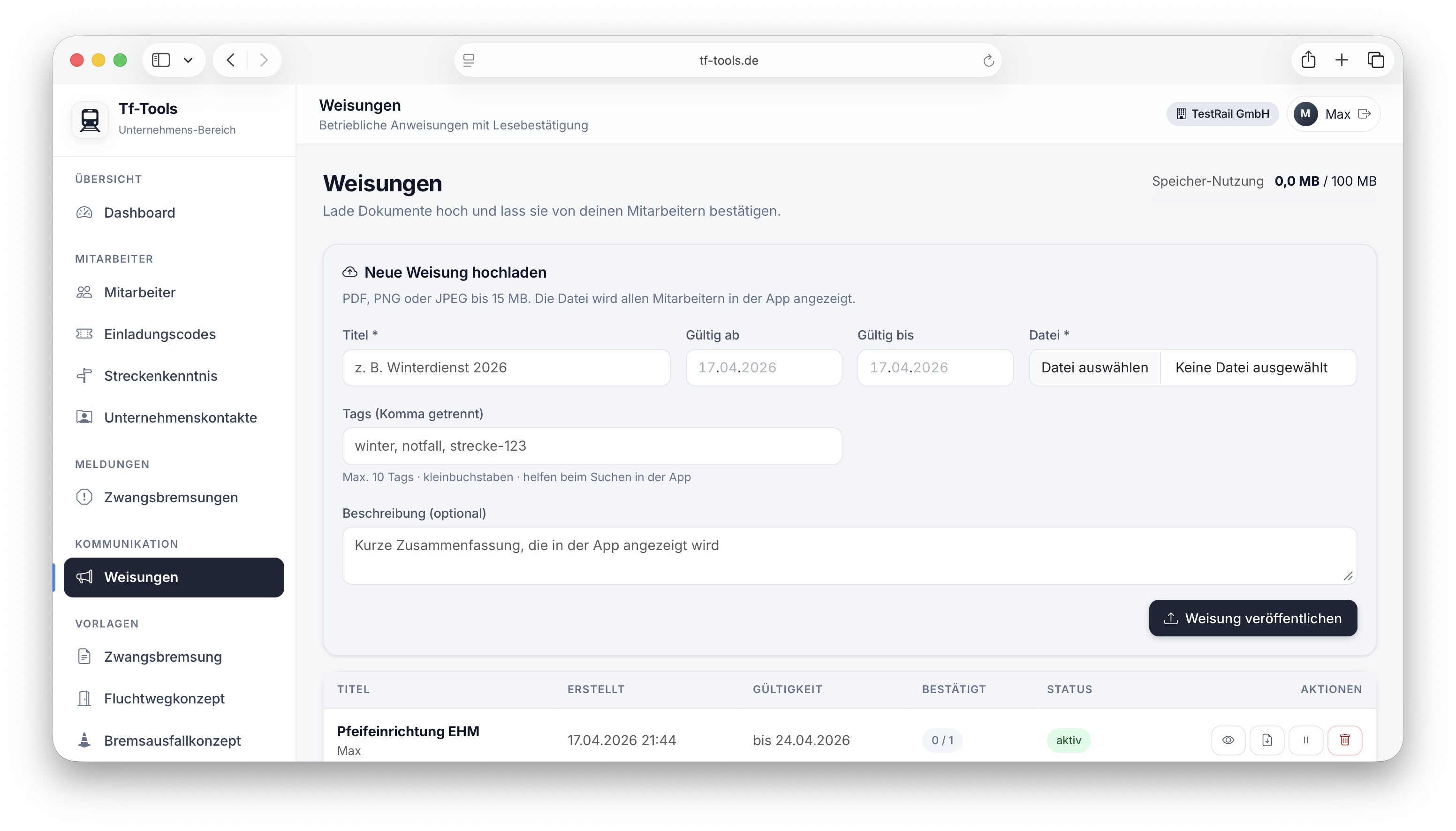 Unternehmens-Ansicht der Weisungen
