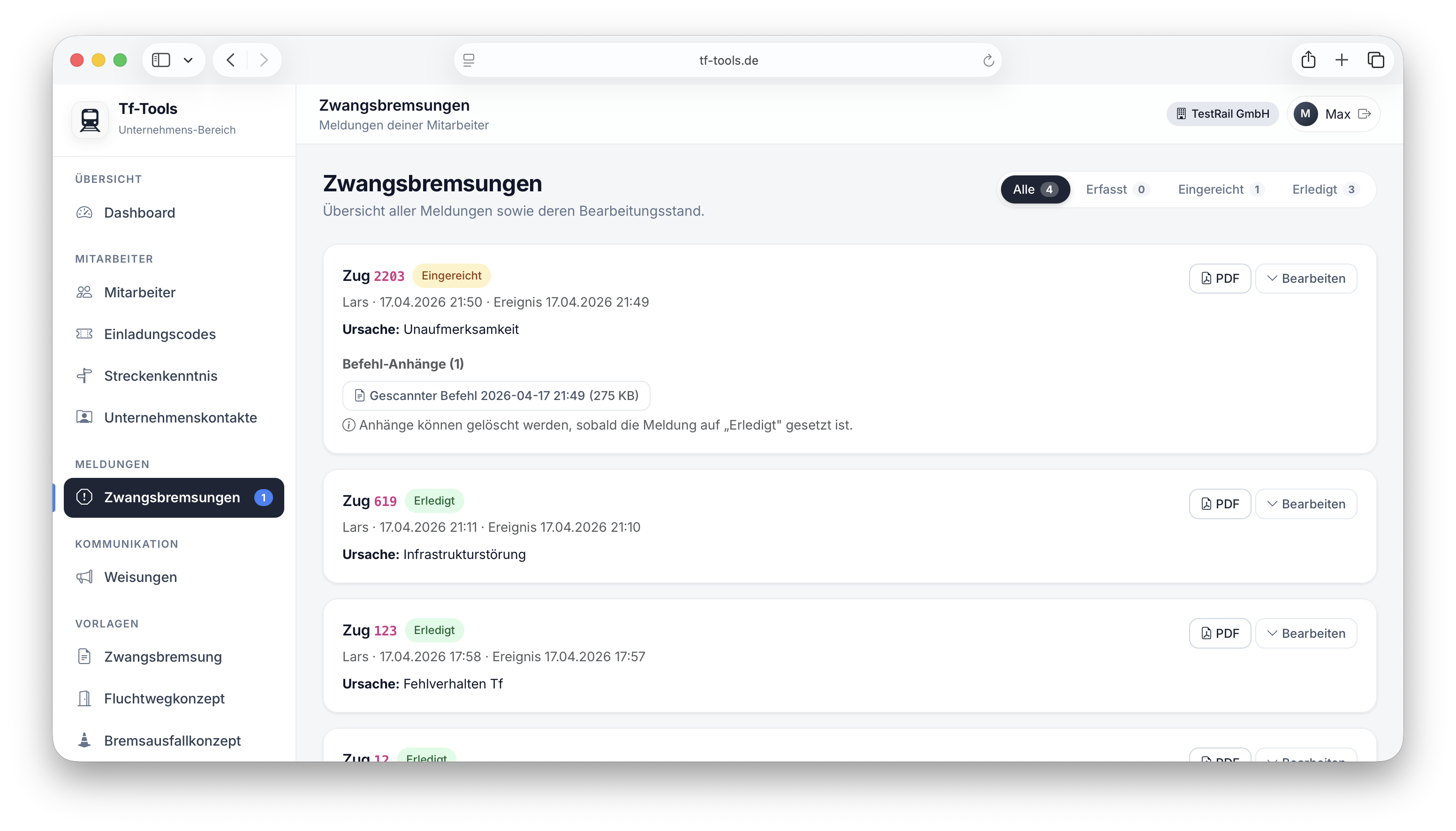 Unternehmens-Ansicht der Zwangsbremsungen